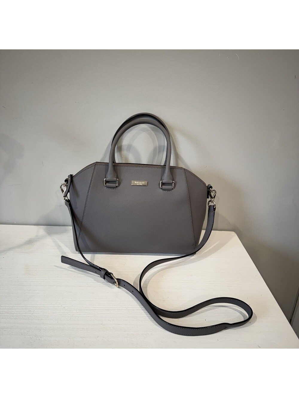 Kate Spade Cedar Creek Maise Light Gray Saffiano Leather Satchel Crossbody